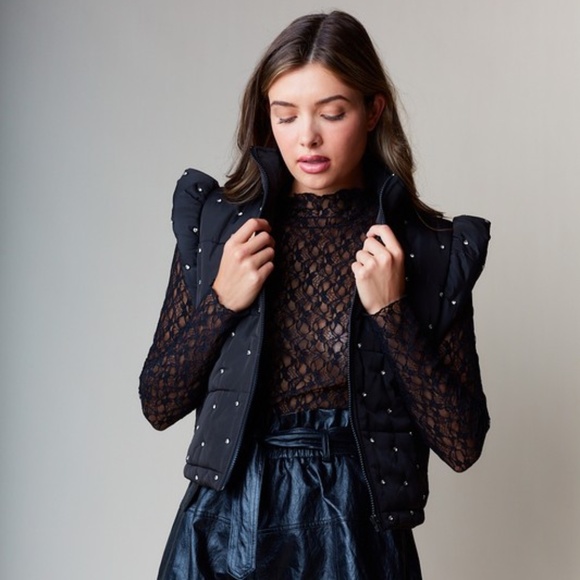 “The Salena" Black LACE Elegant Sheer Mock Neck Top - Picture 1 of 3